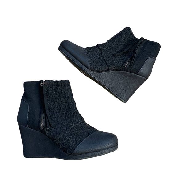 TOMS Black Platform Wedge Boots Booties 8.5 - Picture 1 of 8